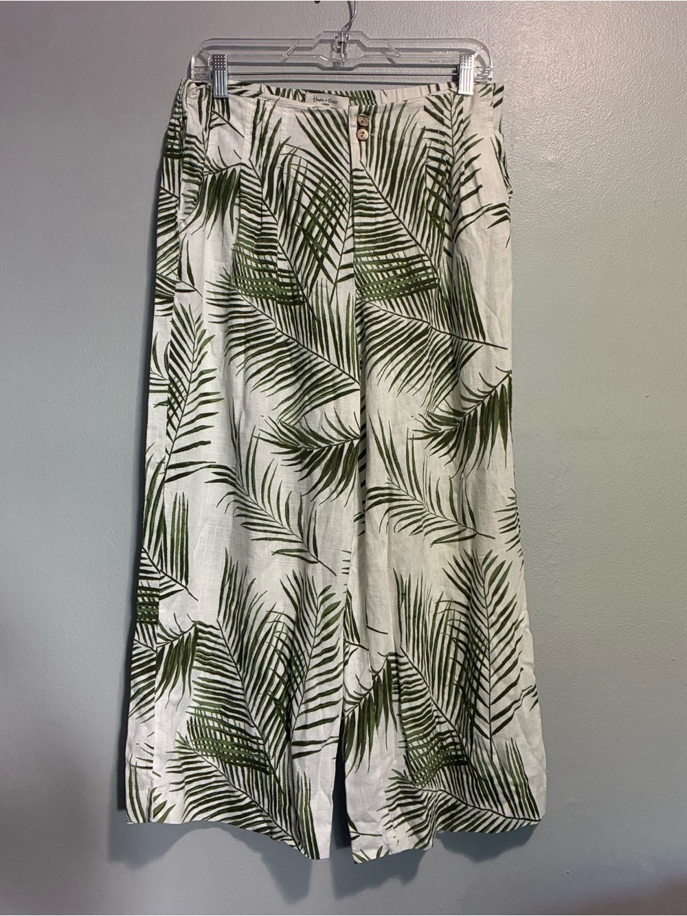 Haven & Blair Tropical Palm Print Cropped Wide-Leg Pants Linen Blend– Size Large - Picture 2 of 7